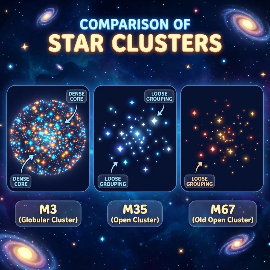 AGE AND TEMPERATURE OF GLOBULAR-OPEN STAR CLUSTERS CASE STUDY: M3 M35 AND M67
